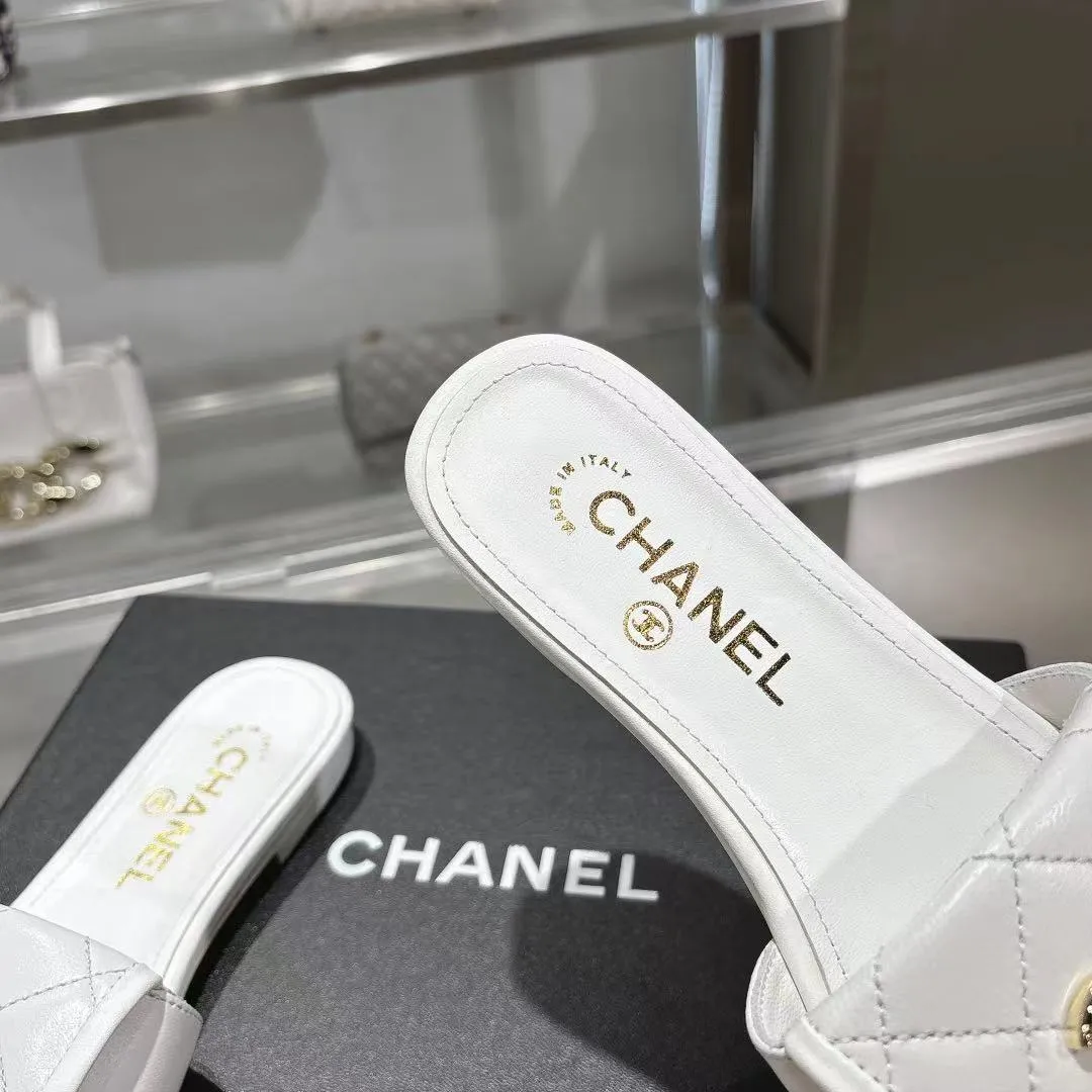 👟👟Ex-factory price 340👟👟Chanel Chanel 25C new women's double C schoolbag buckle flat sandals, fabric sheepskin, color: black: white: pink: apricot, code number: 5-40 (customized 41 42 43 customized non-refundable)